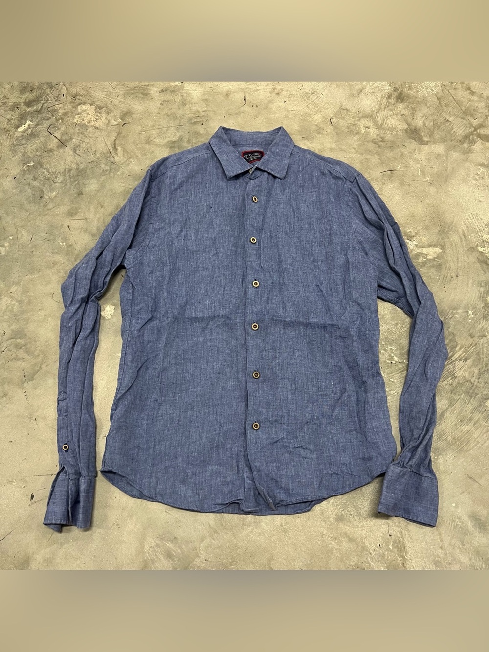UNTUCKit Shirt Mens Small Linen Button Up Long Sleeve Blue Casual